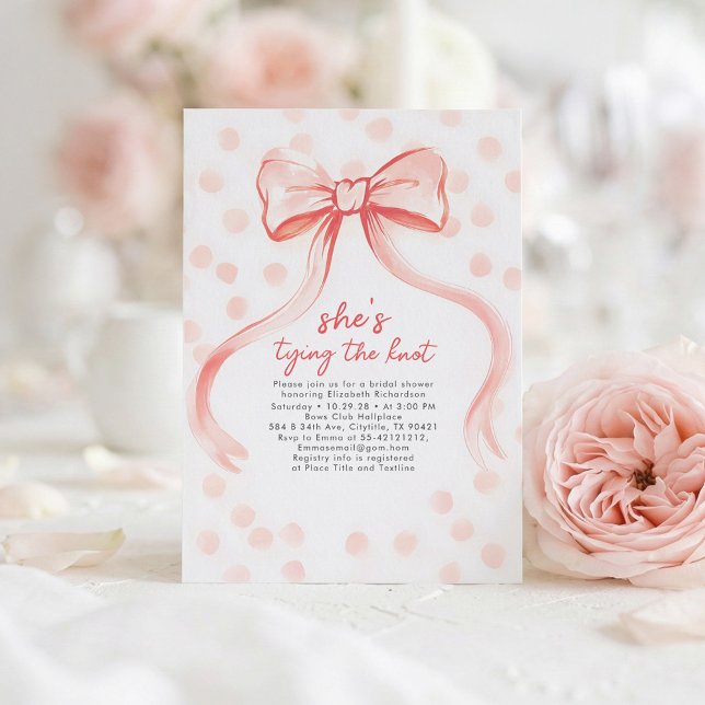 Invitación Blush Pink Bow Whimsical Minimalist Bridal Shower (Hand Painted Playful Modern Dusty Pink Bow Bridal Shower Invite)