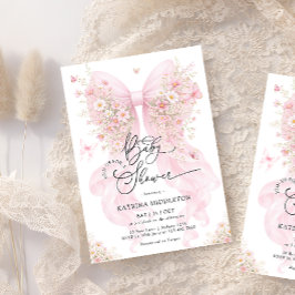 Invitación Blush Pink Bow Wildflower Butterfly Baby Shower