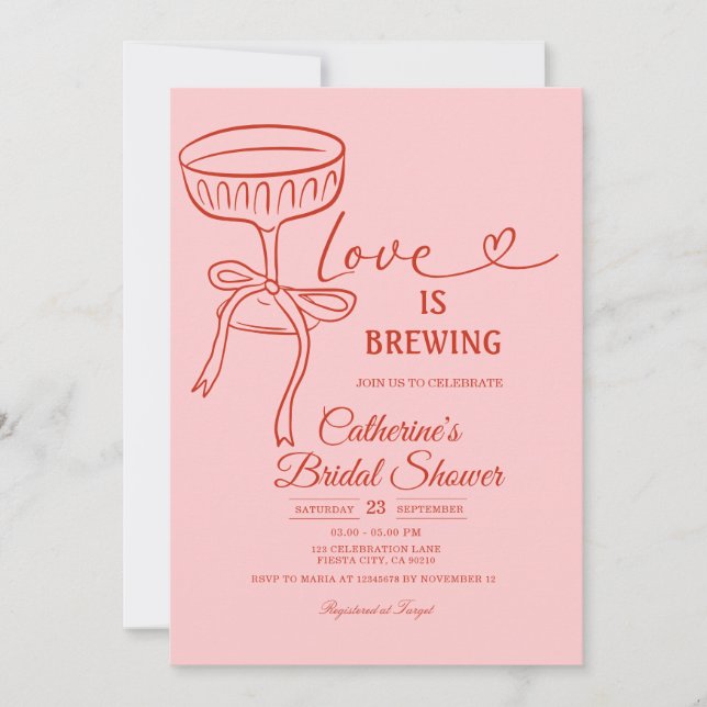 Invitación Blush Pink Bridal Shower Love Is Brewing Theme (Anverso)