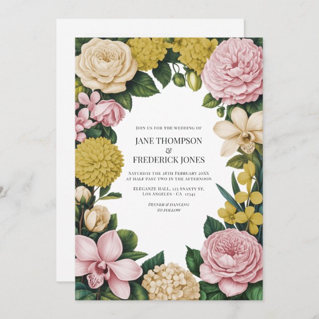 Invitación Blush Pink, Champagne & Gold Floral Wedding (Anverso / Reverso)