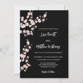 Invitación  Blush Pink Cherry Blossom Black