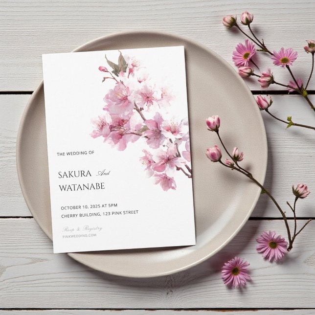 Invitación Blush Pink Cherry Blossom Flower Japanese Wedding (Blush Pink Cherry Blossom Flower Japanese Wedding Invitation)