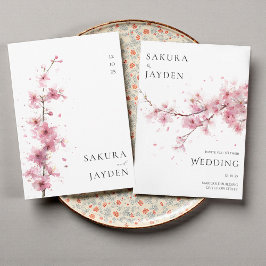 Invitación Blush Pink Cherry Blossom Flower Japanese Wedding 