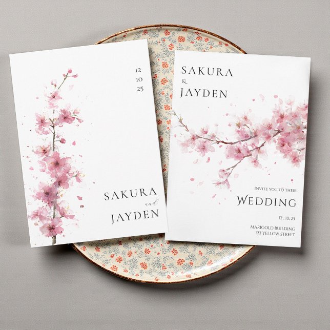 Invitación Blush Pink Cherry Blossom Flower Japanese Wedding  (Blush Pink Cherry Blossom Flower Japanese Wedding Invitation)