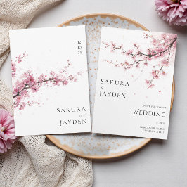 Invitación Blush Pink Cherry Blossom Flower Japanese Wedding 