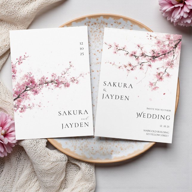 Invitación Blush Pink Cherry Blossom Flower Japanese Wedding  (Blush Pink Cherry Blossom Flower Japanese Wedding Invitation)