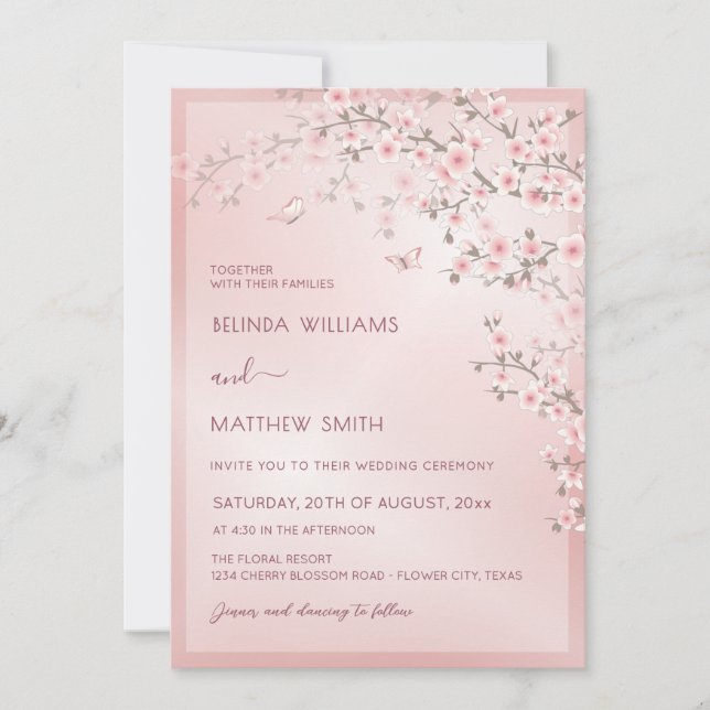 Invitación Blush Pink Cherry Blossom Wedding (Anverso)