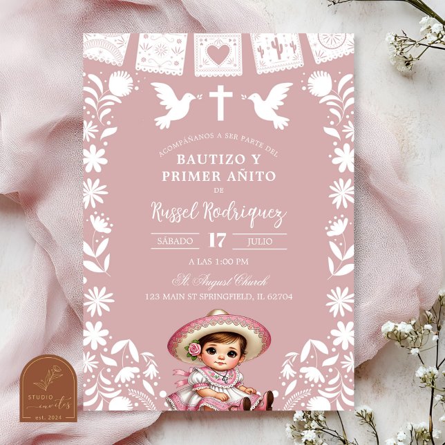 Invitación Blush Pink Cielito Lindo Bautizo y Primer Anito (Subido por el creador)