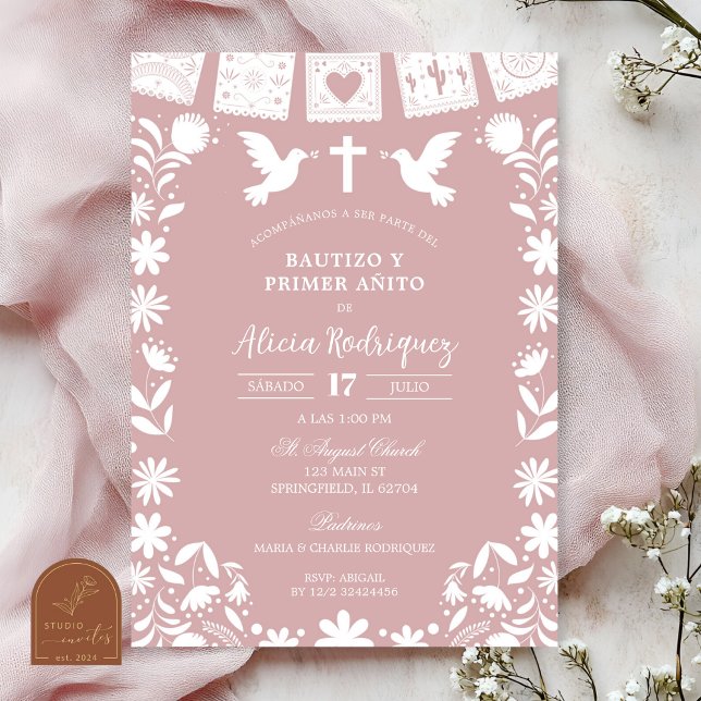Invitación Blush Pink Cielito Lindo Bautizo y Primer Anito (Subido por el creador)