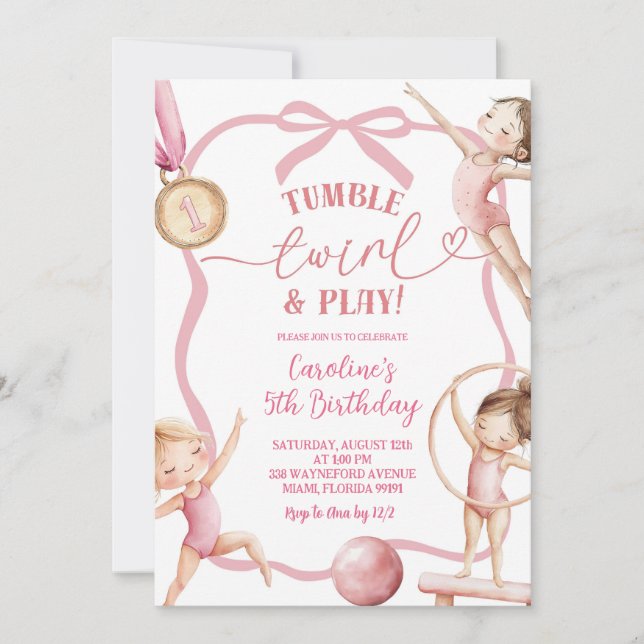 Invitación Blush Pink Coquette Gymnastic Medalist Birthday (Anverso)