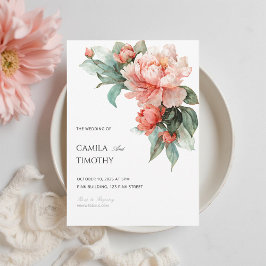 Invitación Blush Pink Coral Peony Watercolor Floral Wedding