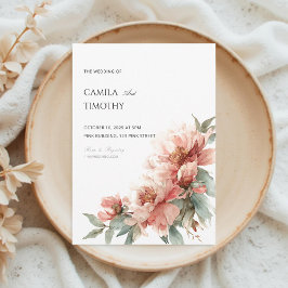 Invitación Blush Pink Coral Peony Watercolor Floral Wedding