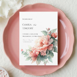 Invitación Blush Pink Coral Peony Watercolor Floral Wedding