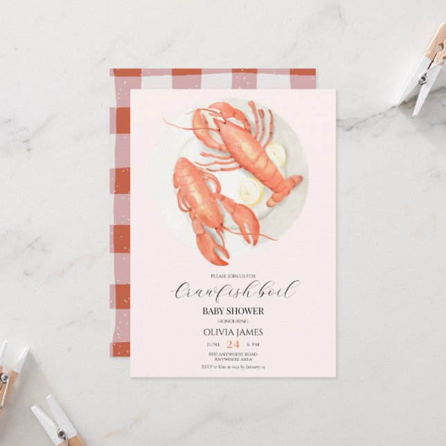 Invitación Blush pink crawfish boil baby shower  (Anverso/Reverso In Situ)