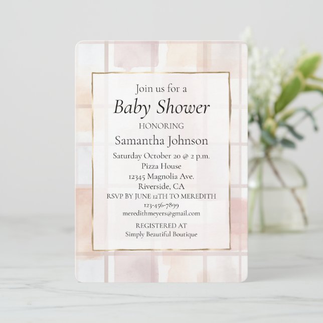 Invitación Blush Pink Cream Abstract Squares Baby Shower (Anverso de pie)