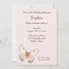 Invitación Blush Pink Cream Butterfly Birthday 
