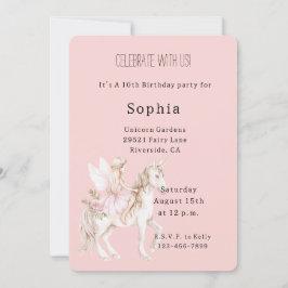 Invitación Blush Pink Cute Fairy Wings Dress Unicorn Birthday