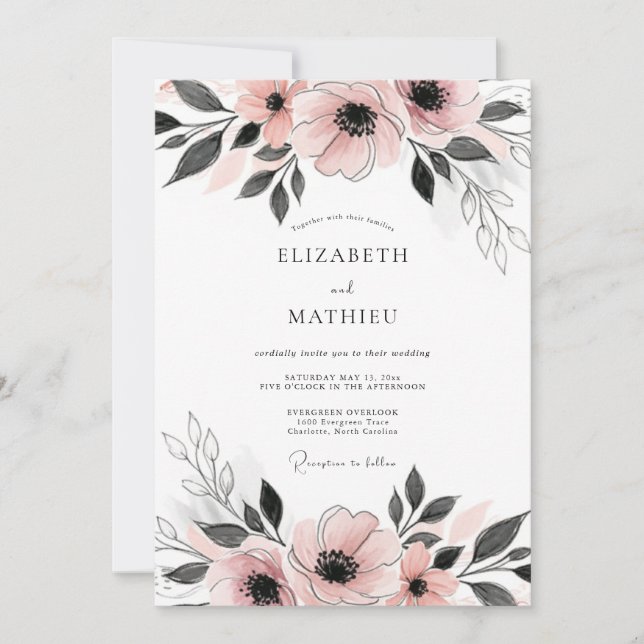Invitación Blush Pink Dainty Anemone Wedding (Anverso)