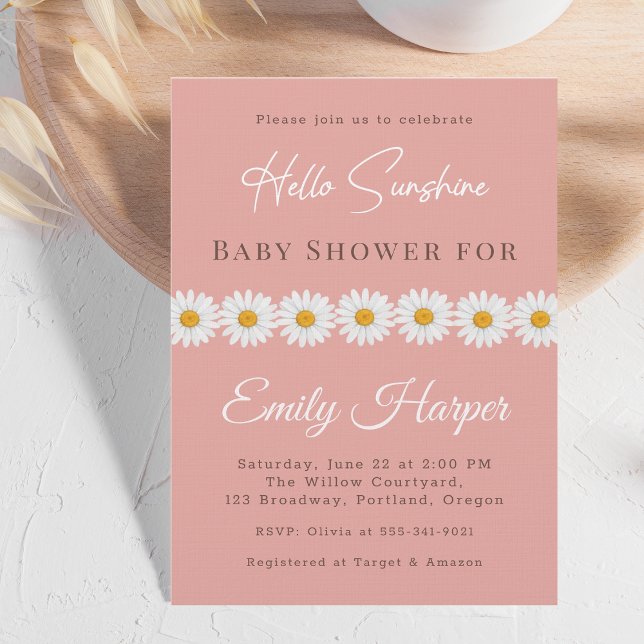 Invitación Blush Pink Daisy Hello Sunshine Floral Baby Shower (Subido por el creador)