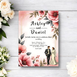 Invitación Blush Pink Dusty Rose Bride Groom Floral Wedding