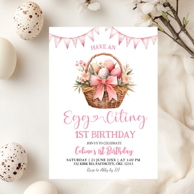 Invitación Blush Pink Eggciting Birthday (Subido por el creador)
