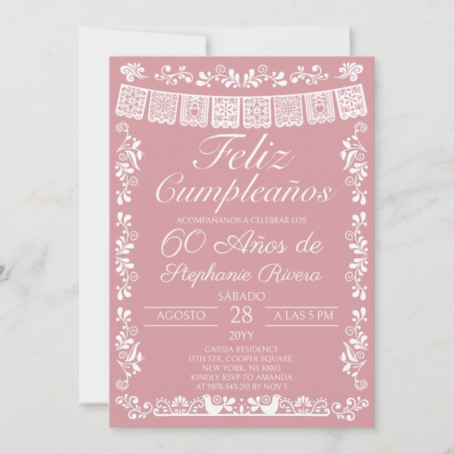 Invitación Blush Pink Feliz Cumpleaños Cumpleaños 60 (Anverso)