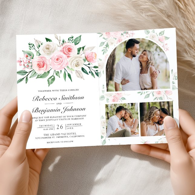 Invitación Blush Pink Floral All in One QR Code Wedding (Subido por el creador)