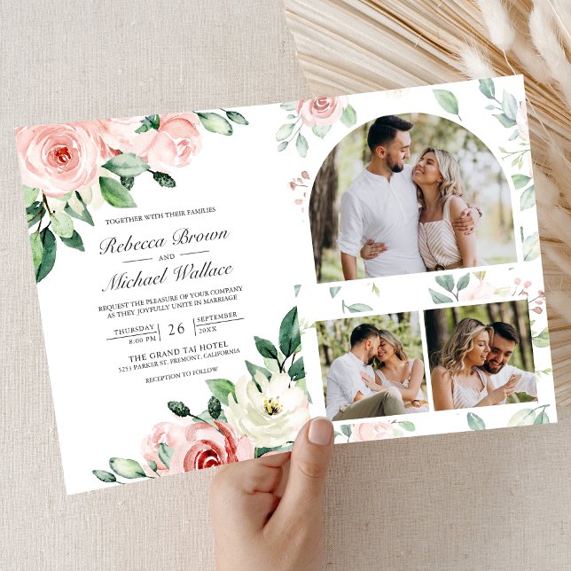 Invitación Blush Pink Floral All in One QR Code Wedding (Subido por el creador)
