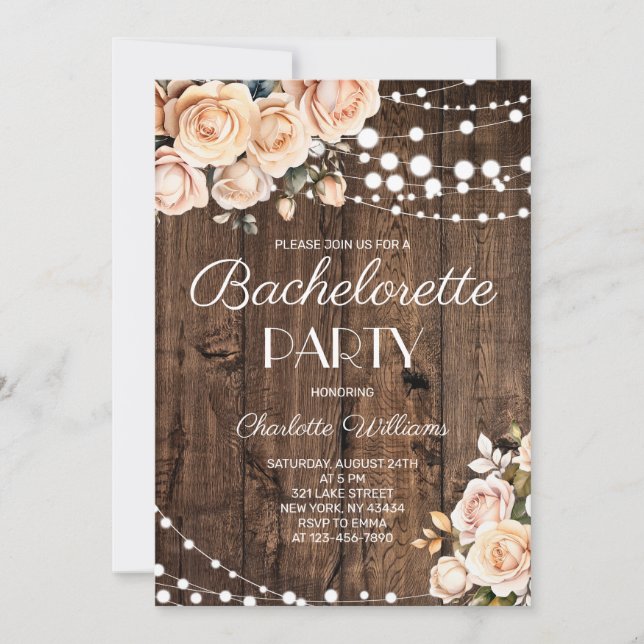 Invitación Blush Pink Floral Bachelorette Party (Anverso)