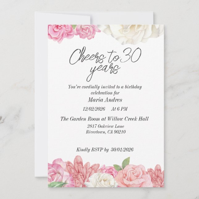 Invitación Blush pink floral birthdayInvitation (Anverso)