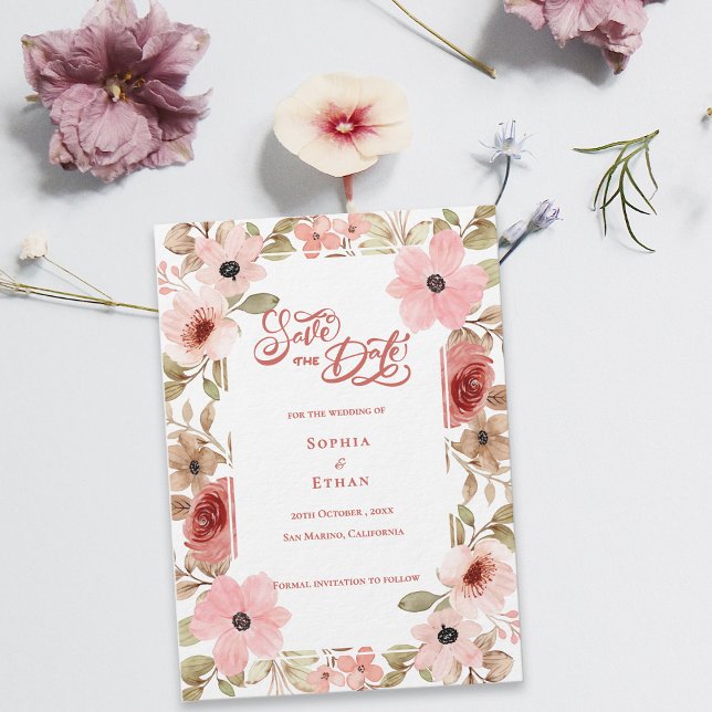 Invitación Blush Pink Floral Botanical Wedding Save the Date (Blush Pink Floral Botanical Wedding Save the Date Invitation)