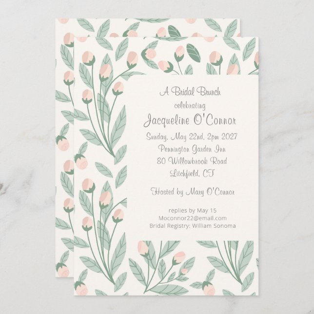 Invitación Blush Pink Floral Bridal Brunch Invitation (Anverso / Reverso)