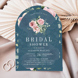 Invitación Blush Pink Floral Dusty Blue Bridal Shower