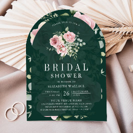 Invitación Blush Pink Floral Emerald Green Bridal Shower