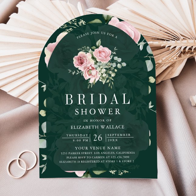 Invitación Blush Pink Floral Emerald Green Bridal Shower (Subido por el creador)