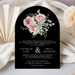 Invitación Blush Pink Floral Eucalyptus Black QR Code Wedding