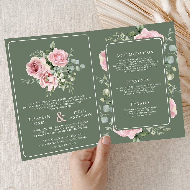 Invitación Blush Pink Floral Eucalyptus Sage Green Wedding (Subido por el creador)