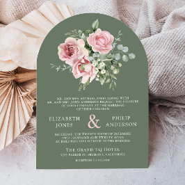 Invitación Blush Pink Floral Eucalyptus Sage Green Wedding
