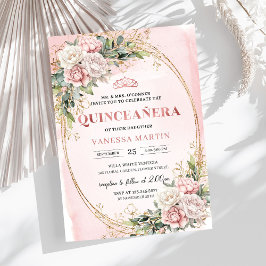 Invitación Blush Pink Floral Greenery Quince Invitation