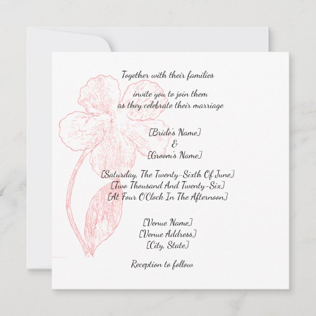 Invitación Blush Pink Floral Line Art Wedding (Anverso)