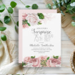 Invitación Blush Pink Floral Surprise 75th Birthday Women<br><div class="desc">Elegant modern botanical blush pink watercolor floral (roses) and greenery on white garden-theme surprise 75th birthday party invitation. Text, font, font size, and color are completely customizable, so this card can be customized to perfectly suit your needs. This invitation can be customized for any age. If you need assistance with...</div>