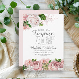 Invitación Blush Pink Floral Surprise 75th Birthday Women