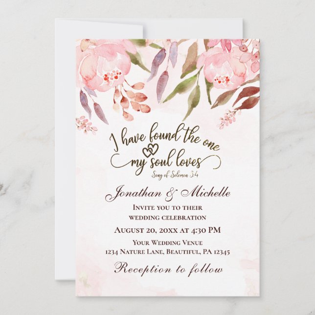Invitación Blush Pink Floral Watercolor Christian Wedding  (Anverso)
