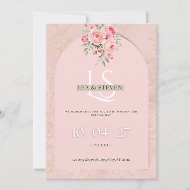 Invitación Blush Pink Floral Wedding Invitation (Anverso)