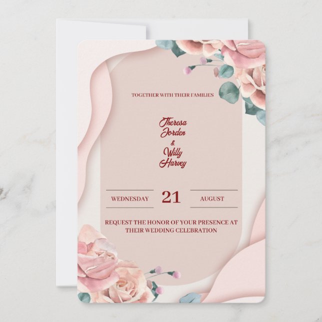 Invitación Blush Pink Floral Wedding Invitation | Elegant (Anverso)