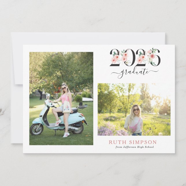 Invitación Blush Pink Floral Year Graduation Announcement (Anverso)