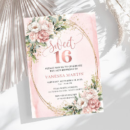 Invitación Blush Pink Flowers Greenery 16th Birthday Party