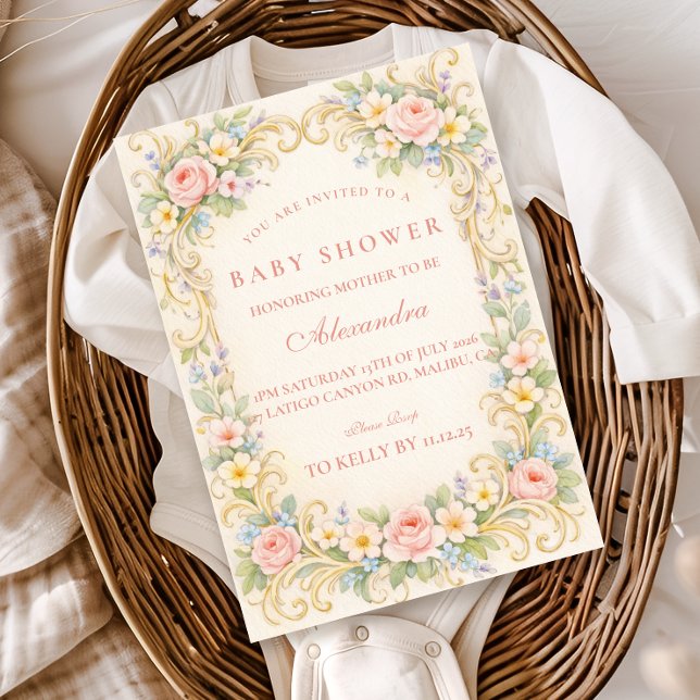 Invitación Blush Pink Garden Baroque Baby Shower (Subido por el creador)
