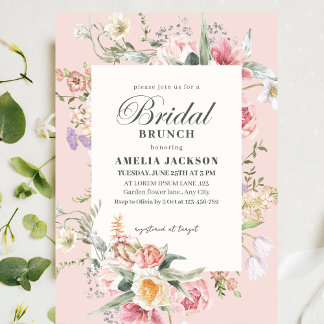 Invitación Blush pink garden flowers spring Bridal shower