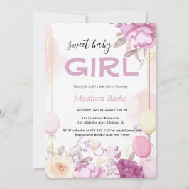 Invitación Blush pink gold Floral Girl baby shower